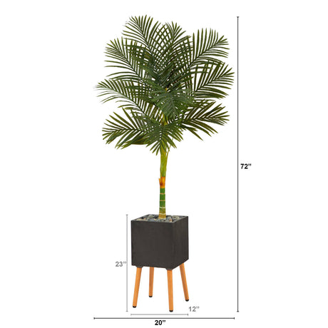 6’ Artificial Golden Cane Palm Tree in Black Planter with Stand-Parc Decor