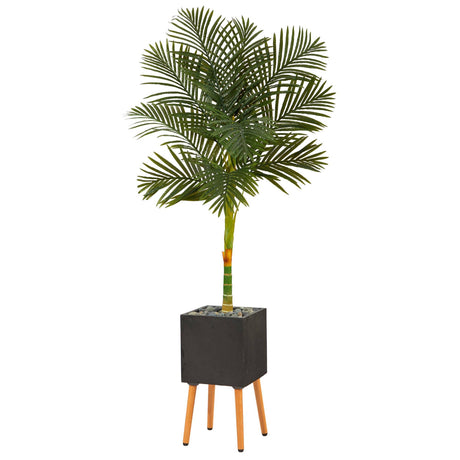 6’ Artificial Golden Cane Palm Tree in Black Planter with Stand-Parc Decor