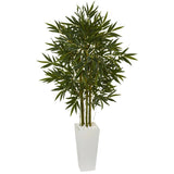 6' Bamboo Artificial Tree in White Tower Planter-Parc Decor
