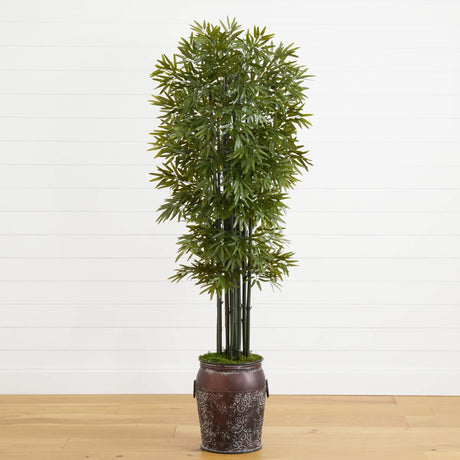 6’ Bamboo Artificial Tree with Black Trunks in Planter (Indoor/Outdoor)-Parc Decor