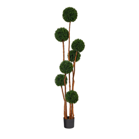 6’ Boxwood Ball Topiary Artificial Tree with Natural Trunk UV Resistant (Indoor/Outdoor)-Parc Decor