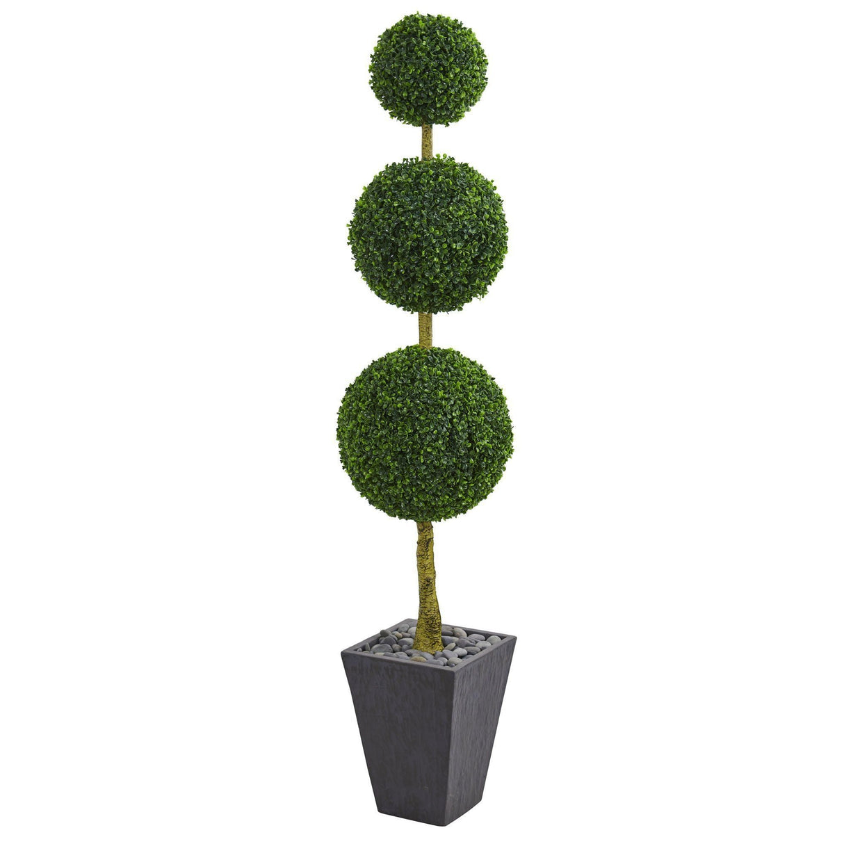 6’ Boxwood Triple Ball Topiary Artificial Tree in Slate Planter (Indoor/Outdoor)-Parc Decor