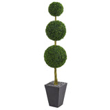 6’ Boxwood Triple Ball Topiary Artificial Tree in Slate Planter (Indoor/Outdoor)-Parc Decor