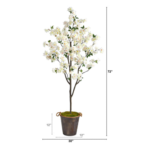 6’ Cherry Blossom Artificial Tree in Decorative Metal Pail with Rope-Parc Decor
