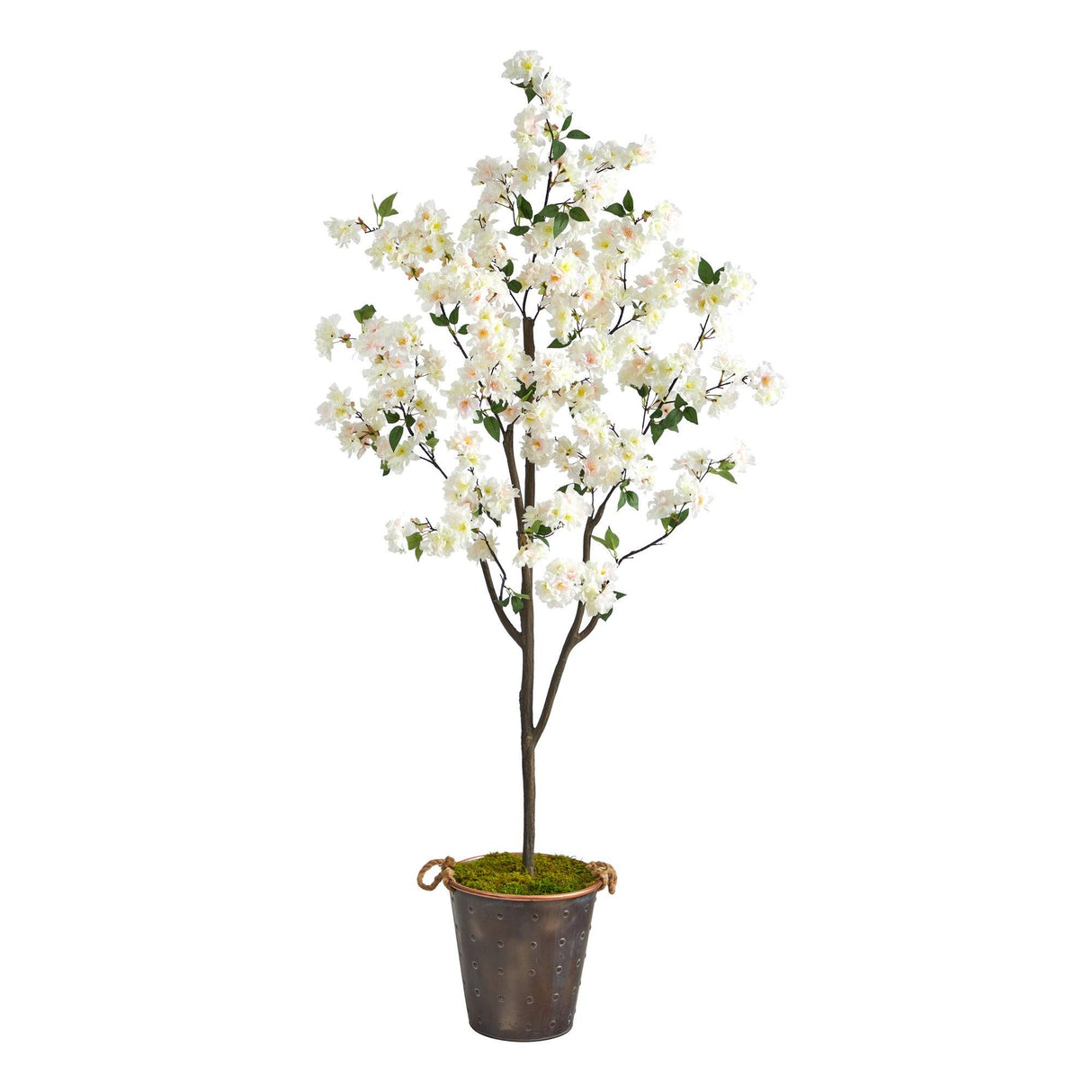 6’ Cherry Blossom Artificial Tree in Decorative Metal Pail with Rope-Parc Decor