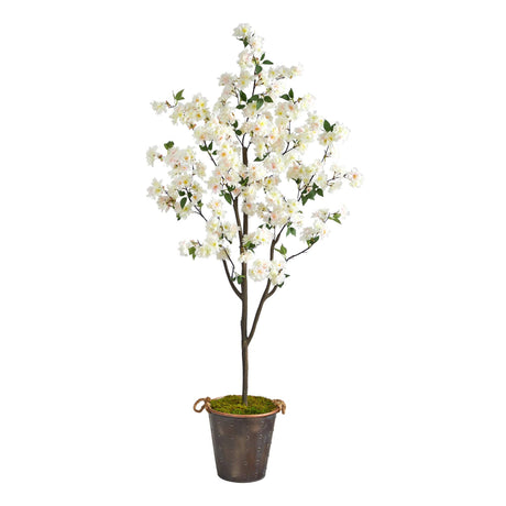 6’ Cherry Blossom Artificial Tree in Decorative Metal Pail with Rope-Parc Decor