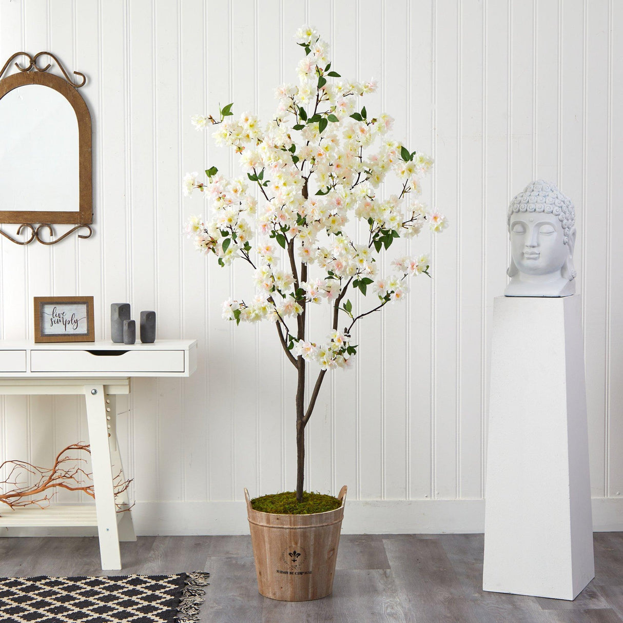 6’ Cherry Blossom Artificial Tree in Farmhouse Planter-Parc Decor