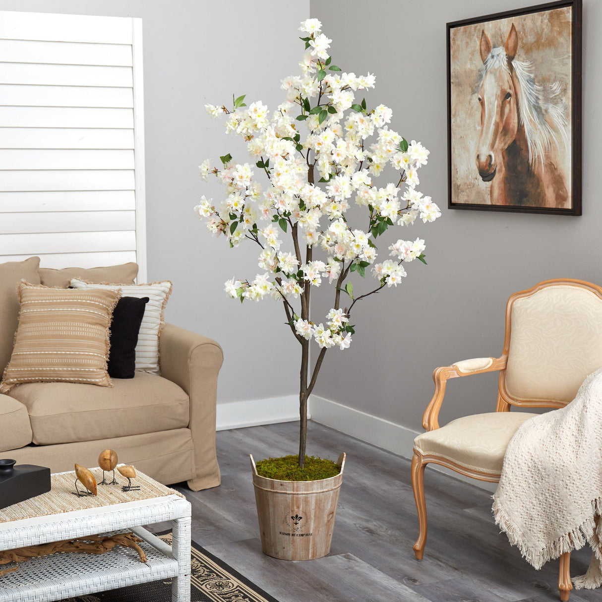 6’ Cherry Blossom Artificial Tree in Farmhouse Planter-Parc Decor
