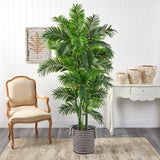 6’ Curvy Parlor Artificial Palm Tree in Handmade Black and White Natural Jute and Cotton Planter-Parc Decor