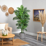 6’ Curvy Parlor Artificial Palm Tree in Handmade Black and White Natural Jute and Cotton Planter-Parc Decor