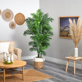 6’ Curvy Parlor Artificial Palm Tree in Handmade Natural Jute and Cotton Planter-Parc Decor