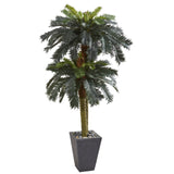 6’ Double Sago Palm Artificial Tree Slate Finished Planter-Parc Decor