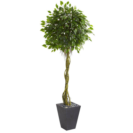 6’ Ficus Artificial Tree in Slate Planter (Indoor/Outdoor)-Parc Decor