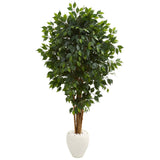 6’ Ficus Artificial Tree in White Planter-Parc Decor