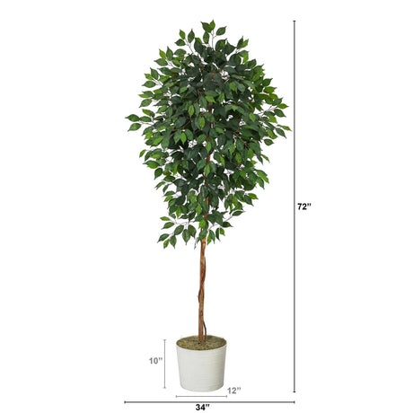 6’ Ficus Artificial Tree in White Tin Planter-Parc Decor