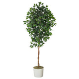 6’ Ficus Artificial Tree in White Tin Planter-Parc Decor