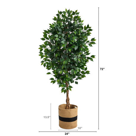 6’ Ficus Artificial Tree with Natural Trunk in Handmade Natural Cotton Planter-Parc Decor