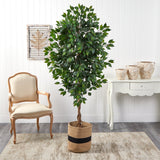 6’ Ficus Artificial Tree with Natural Trunk in Handmade Natural Cotton Planter-Parc Decor