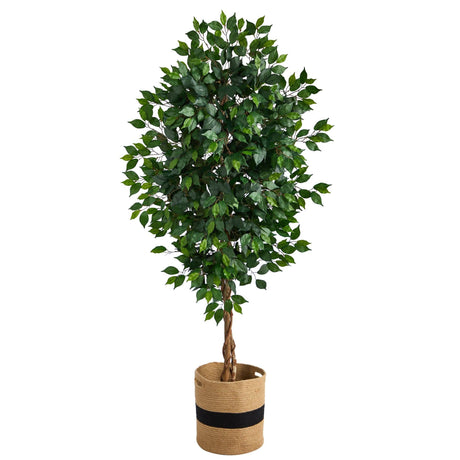 6’ Ficus Artificial Tree with Natural Trunk in Handmade Natural Cotton Planter-Parc Decor