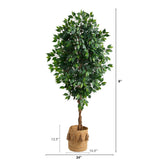 6’ Ficus Artificial Tree with Natural Trunk in Handmade Natural Jute Planter with Tassels-Parc Decor