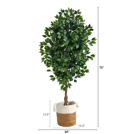 6’ Ficus Artificial Tree with Natural Trunk in Handmade Natural Jute and Cotton Planter-Parc Decor