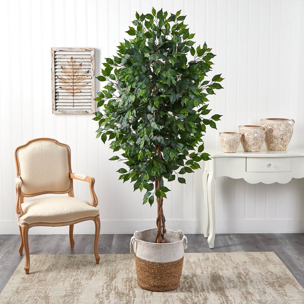 6’ Ficus Artificial Tree with Natural Trunk in Handmade Natural Jute and Cotton Planter-Parc Decor