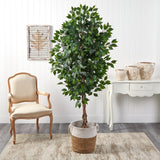 6’ Ficus Artificial Tree with Natural Trunk in Handmade Natural Jute and Cotton Planter-Parc Decor