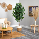 6’ Ficus Artificial Tree with Natural Trunk in Handmade Natural Jute and Cotton Planter-Parc Decor