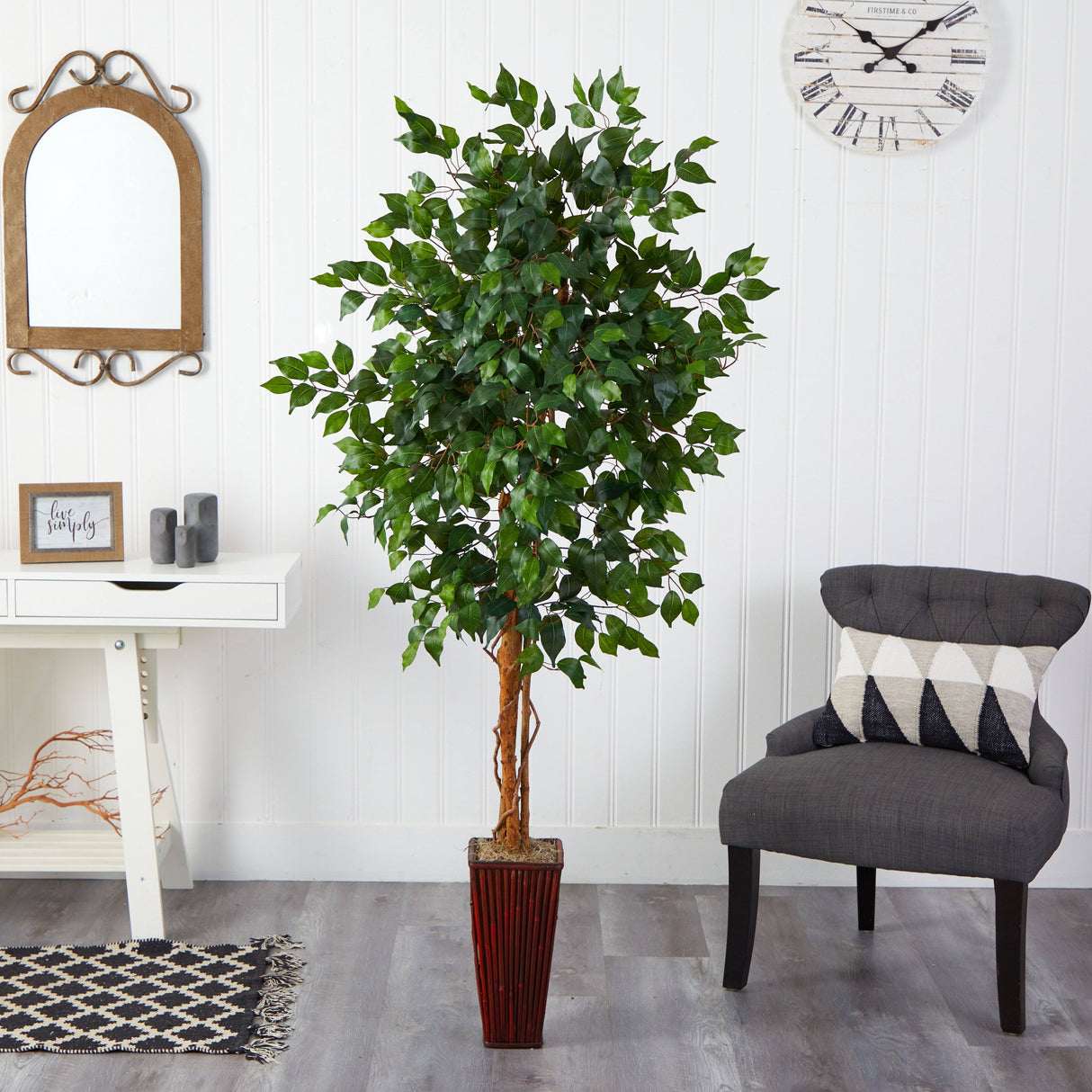 6' Ficus Tree w/Bamboo Planter-Parc Decor