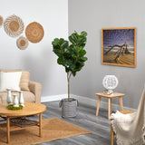 6’ Fiddle Leaf Fig Artificial Tree in Handmade Black and White Natural Jute and Cotton Planter-Parc Decor
