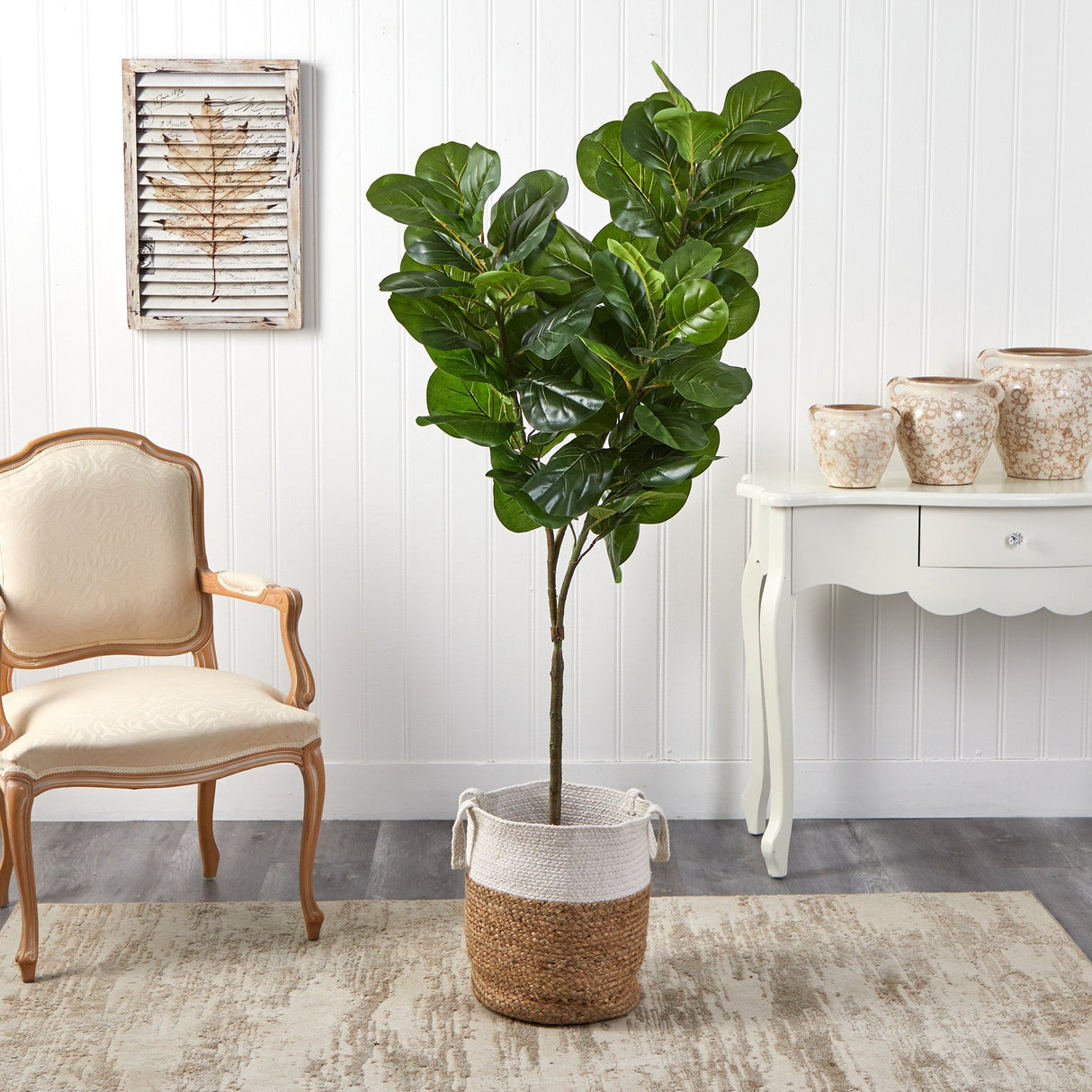 6’ Fiddle Leaf Fig Artificial Tree in Handmade Natural Jute and Cotton Planter-Parc Decor