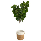6’ Fiddle Leaf Fig Artificial Tree in Handmade Natural Jute and Cotton Planter-Parc Decor