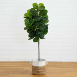 6’ Fiddle Leaf Fig Artificial Tree in Handmade Natural Jute and Cotton Planter-Parc Decor
