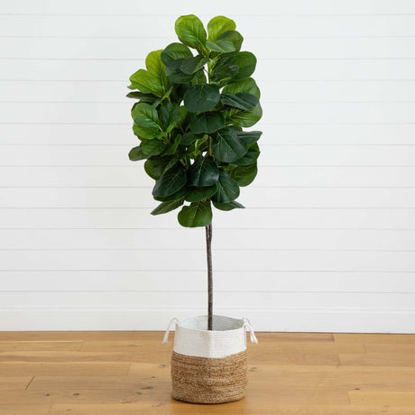 6’ Fiddle Leaf Fig Artificial Tree in Handmade Natural Jute and Cotton Planter-Parc Decor