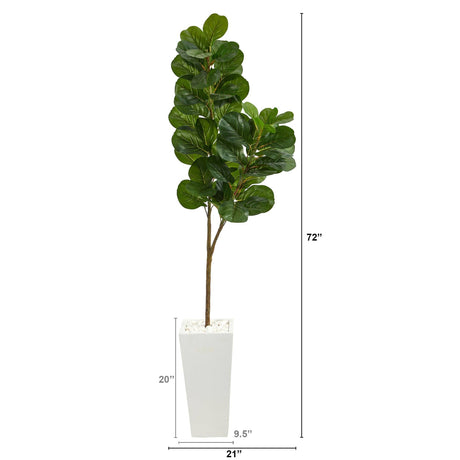 6’ Fiddle leaf Fig Artificial Tree in Tall White Planter-Parc Decor