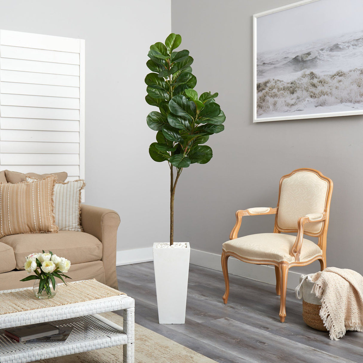 6’ Fiddle leaf Fig Artificial Tree in Tall White Planter-Parc Decor