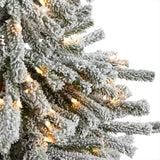 6’ Flocked Long Vermont Pine Tree with 758 Branches and 250 LED Lights in Decorative Planter-Parc Decor