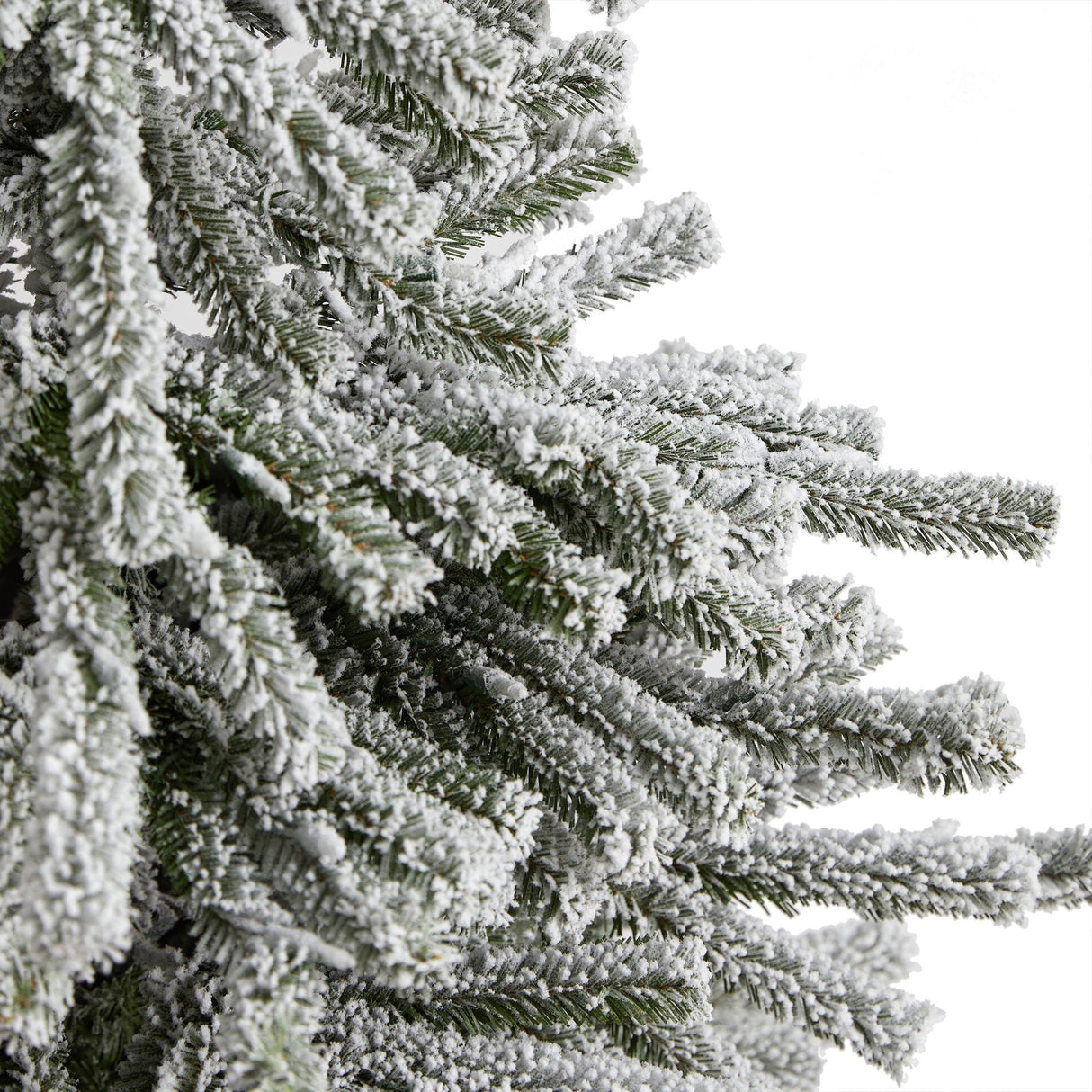 6’ Flocked Long Vermont Pine Tree with 758 Branches and 250 LED Lights in Decorative Planter-Parc Decor