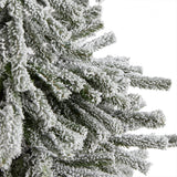 6’ Flocked Long Vermont Pine Tree with 758 Branches and 250 LED Lights in Decorative Planter-Parc Decor