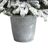 6’ Flocked Long Vermont Pine Tree with 758 Branches and 250 LED Lights in Decorative Planter-Parc Decor