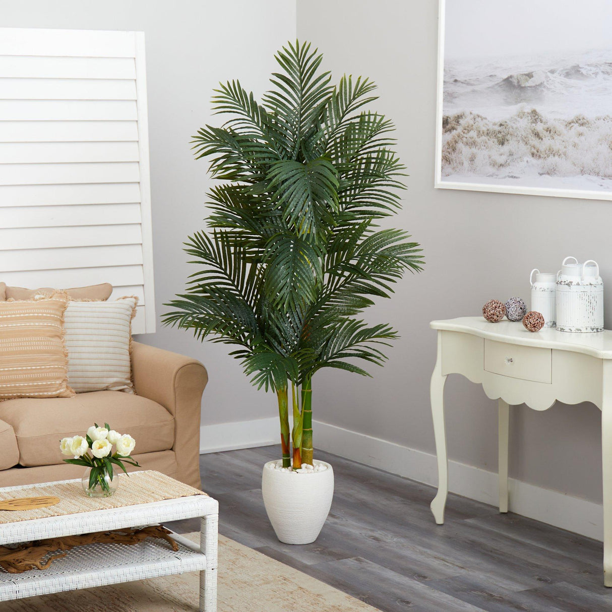 6’ Golden Cane Artificial Palm Tree in White Planter-Parc Decor