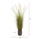 6’ Grass Artificial Plant in Ribbed Metal Planter-Parc Decor