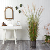 6’ Grass Artificial Plant in Ribbed Metal Planter-Parc Decor
