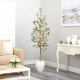6’ Olive Artificial Tree in White Planter-Parc Decor