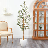 6’ Olive Artificial Tree in White Planter-Parc Decor