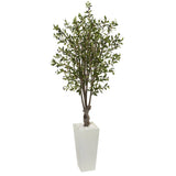 6' Olive Artificial Tree in White Tower Planter-Parc Decor