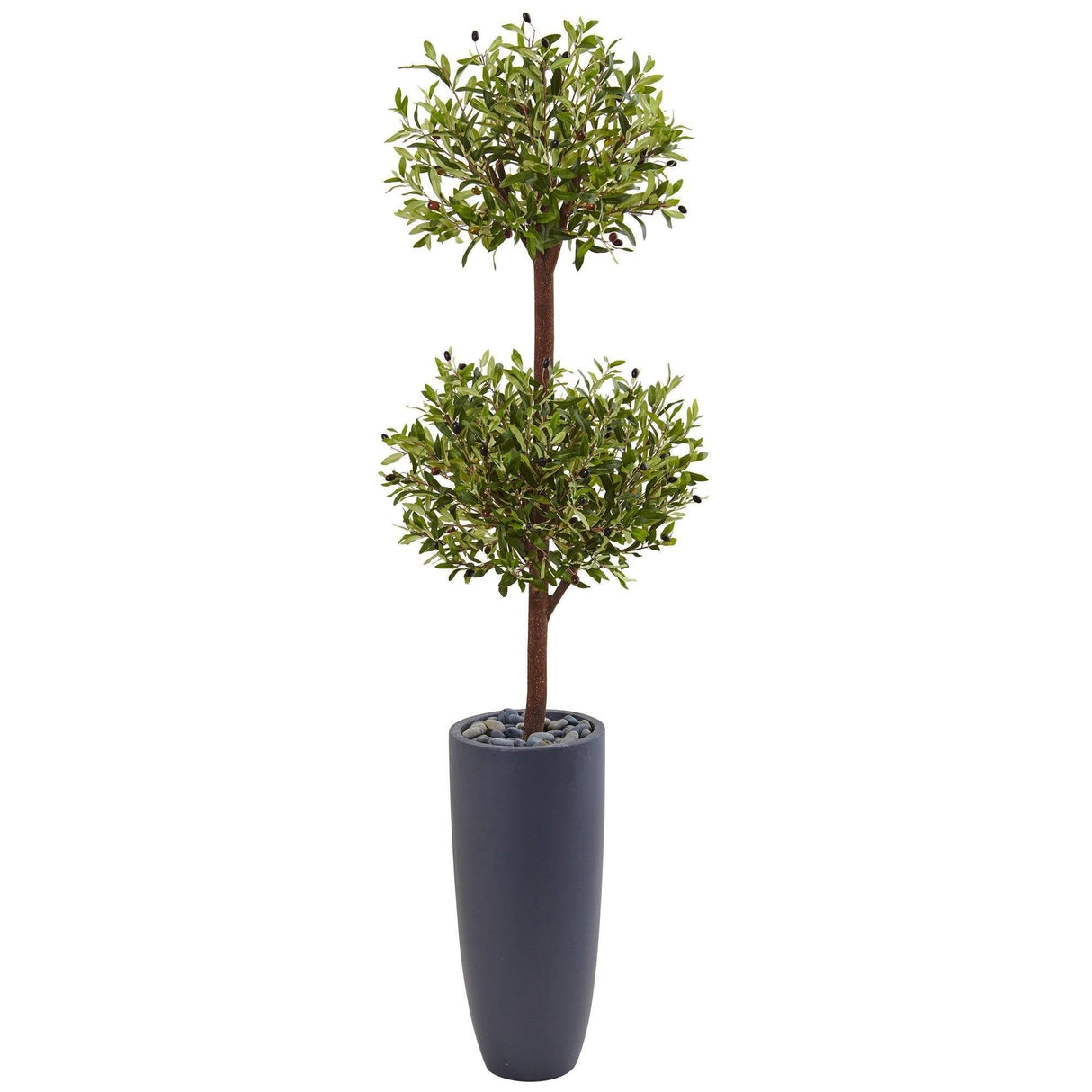 6’ Olive Double Tree in Gray Cylinder Planter-Parc Decor