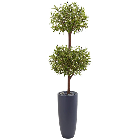 6’ Olive Double Tree in Gray Cylinder Planter-Parc Decor