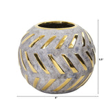 6” Regal Round Stone Vase with Gold Accents-Parc Decor