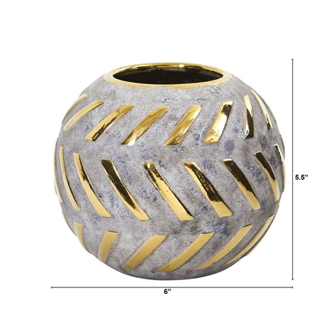 6” Regal Round Stone Vase with Gold Accents-Parc Decor